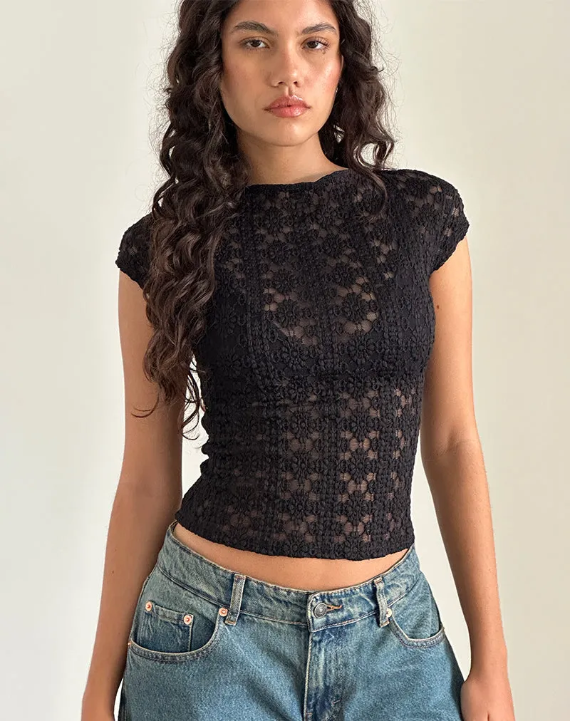 Nova Top in Regal Lace Black sold by Motel Rocks