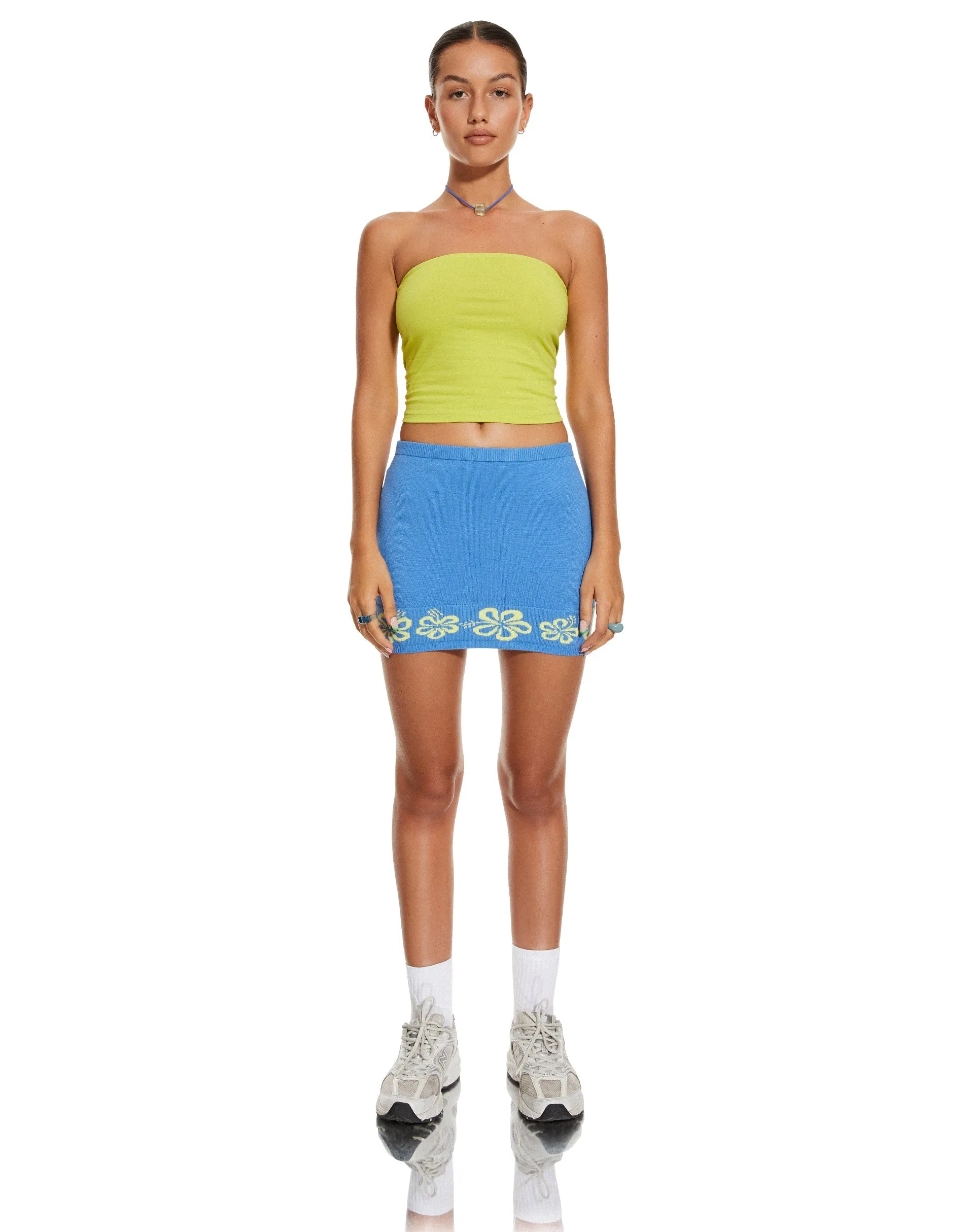 MOTEL X BARBARA Danina Mini Skirt in Blue Hibiscus sold by Motel Rocks product image thumbnail 4