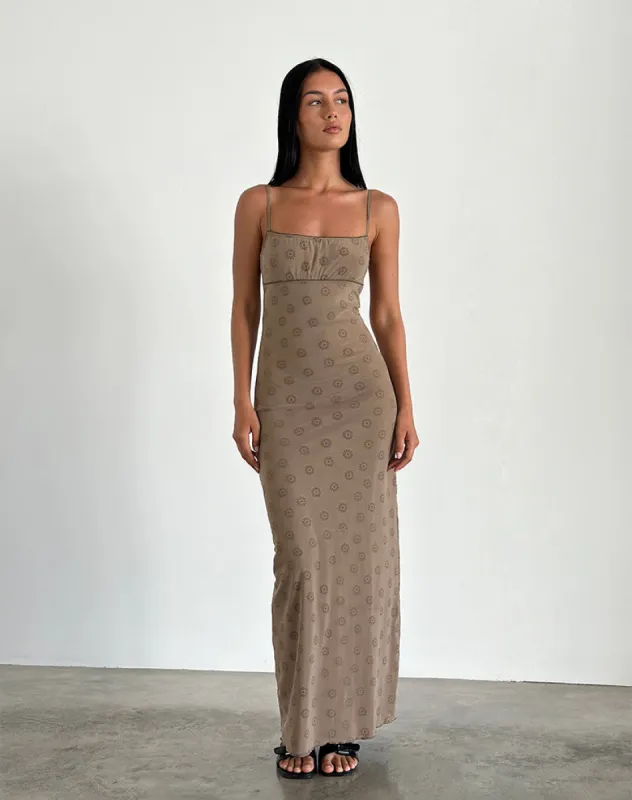 Darsih Maxi Dress in Daisy Flock Light Brown sold by Motel Rocks