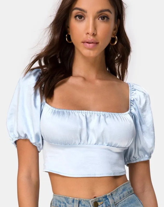 Kalua Crop Top in Satin Powder Blue sold by Motel Rocks