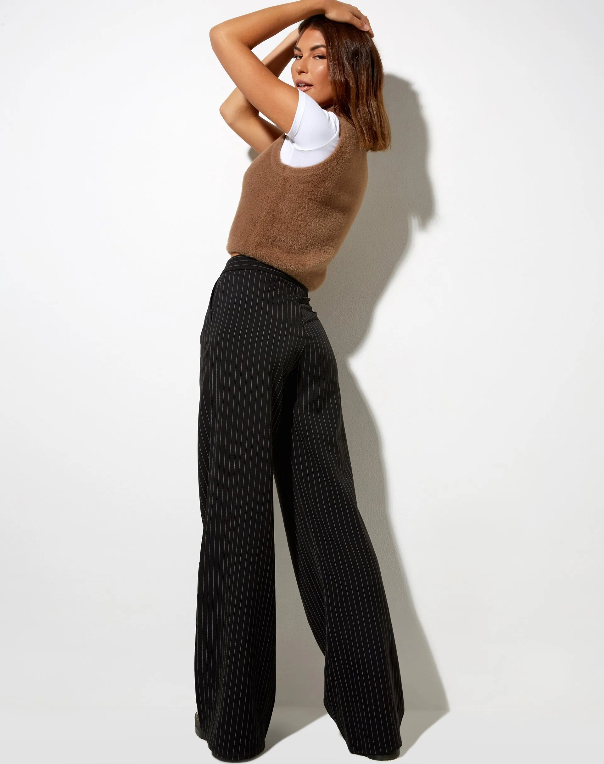 Ivo Flare Trouser in Pinstripe Black sold by Motel Rocks product image thumbnail 2