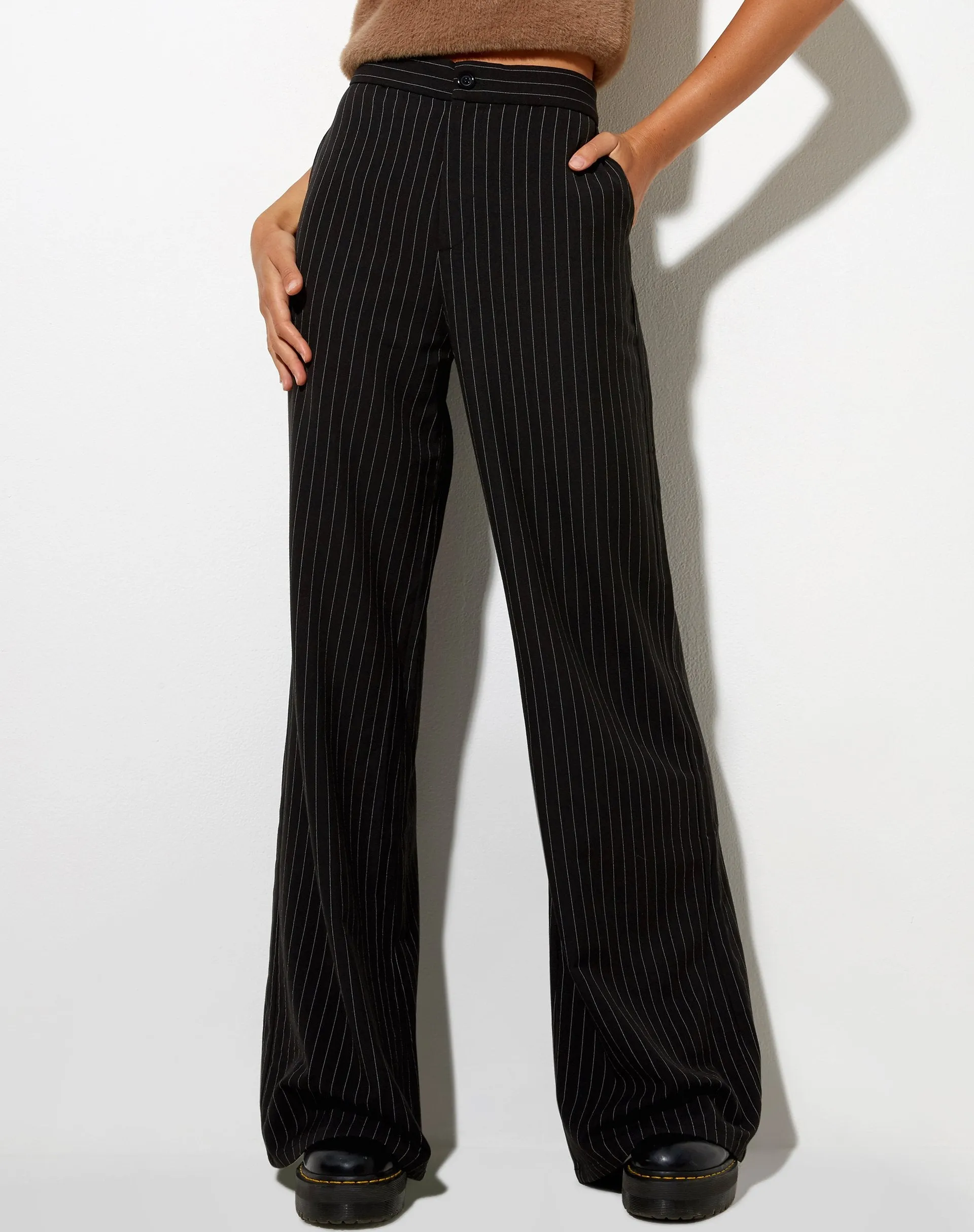 Ivo Flare Trouser in Pinstripe Black sold by Motel Rocks product image thumbnail 3