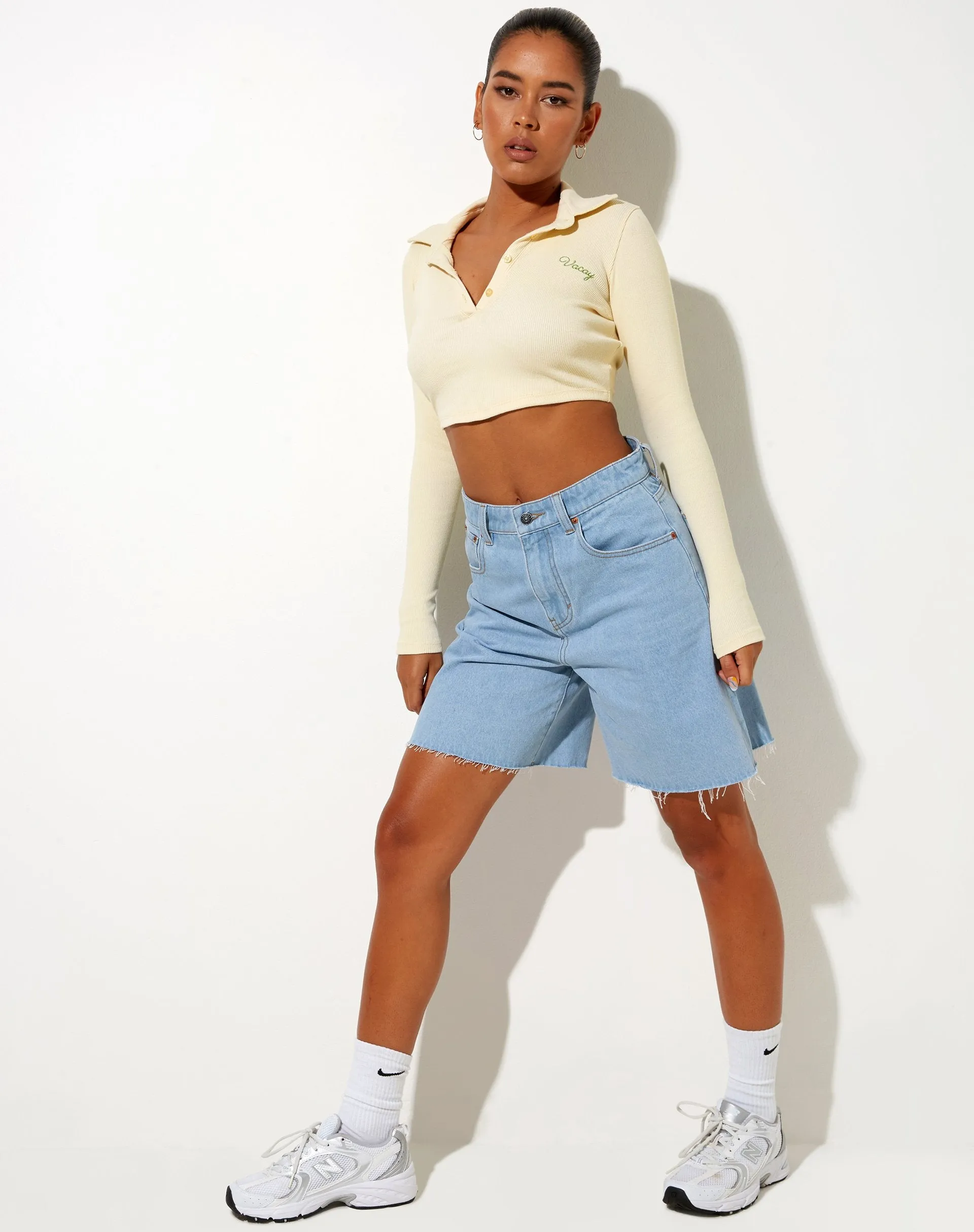 Elody Crop Top in Buttercream Vacay Embro sold by Motel Rocks product image thumbnail 3
