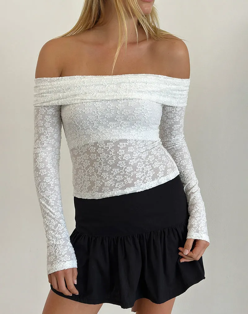 Nesta Bardot Top in Burnout Mesh Ivory sold by Motel Rocks product image thumbnail 5