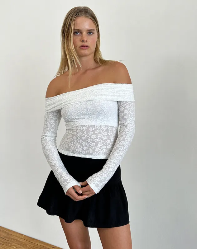 Nesta Bardot Top in Burnout Mesh Ivory sold by Motel Rocks