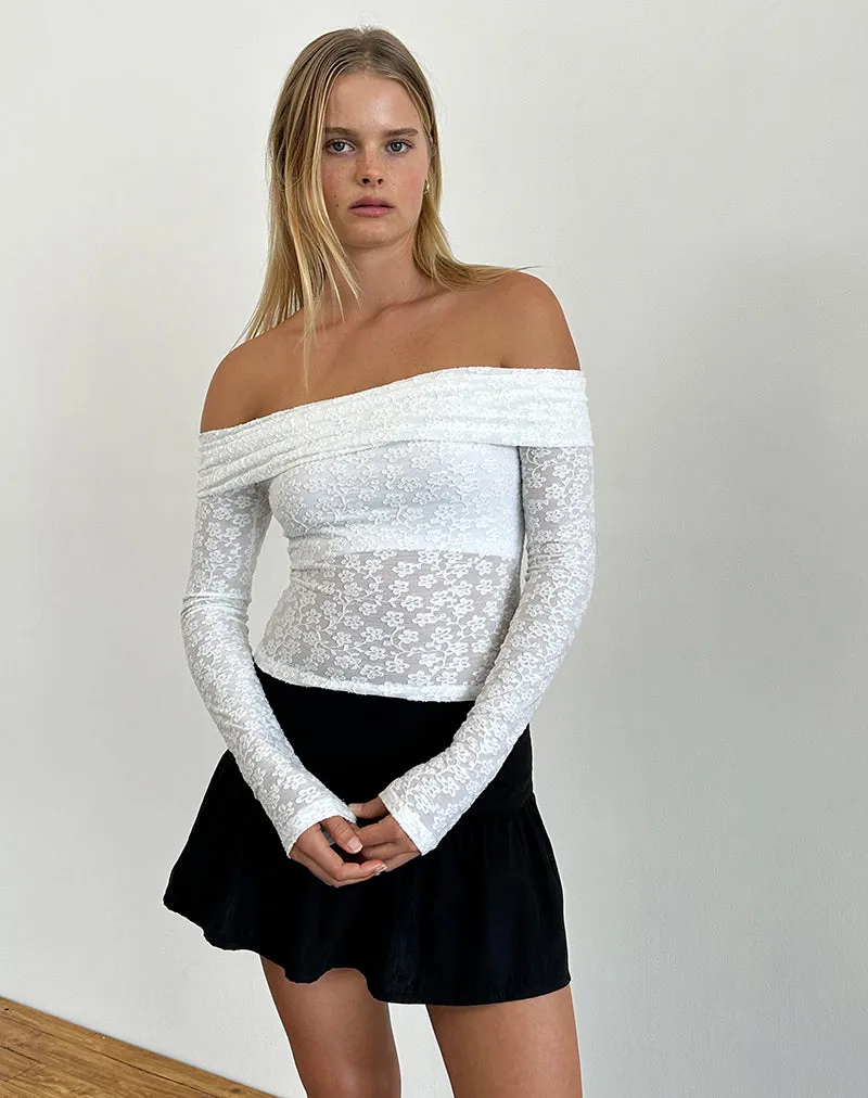 Nesta Bardot Top in Burnout Mesh Ivory sold by Motel Rocks