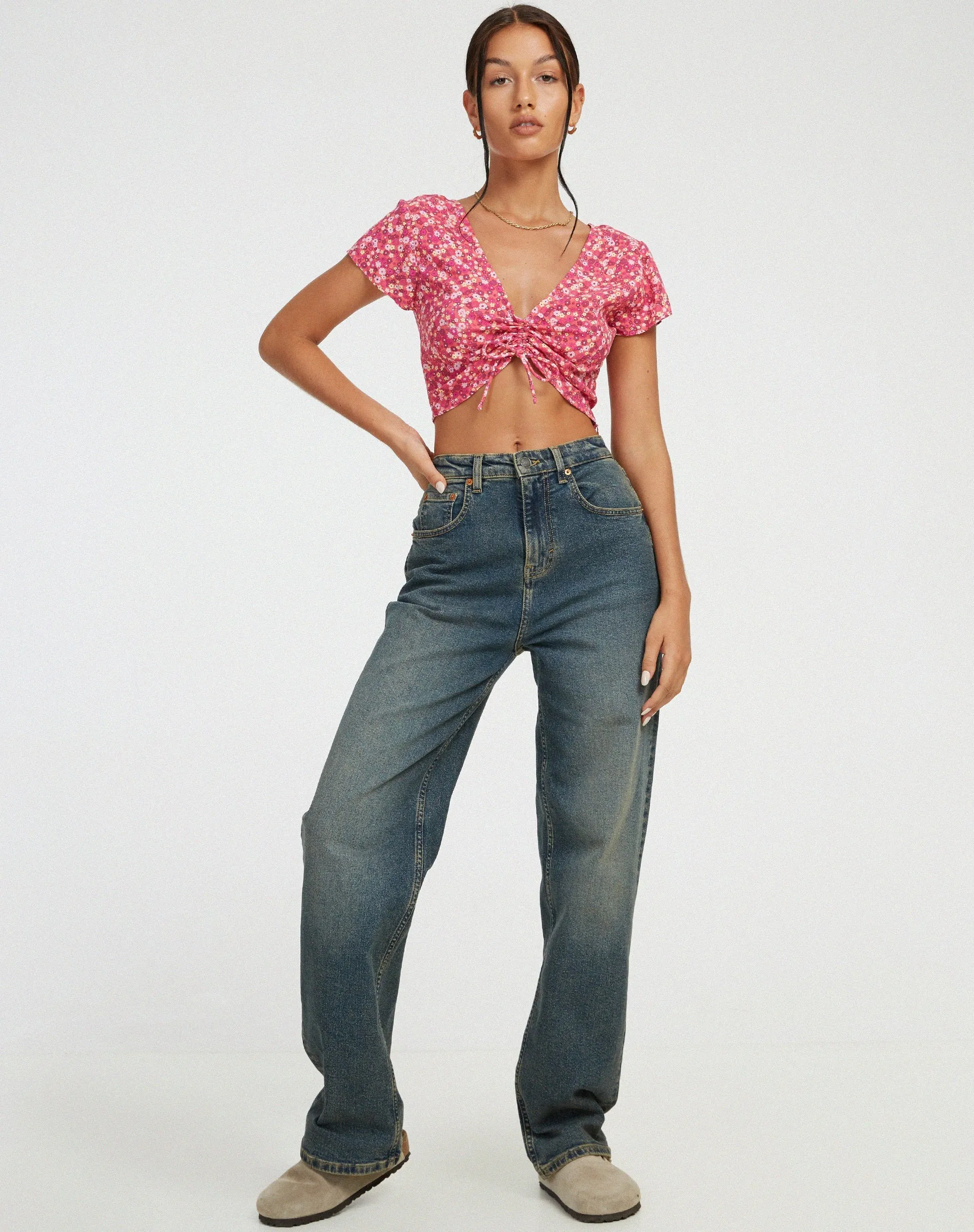 Raeto Crop Top in Ditsy Floral Pink sold by Motel Rocks product image thumbnail 3