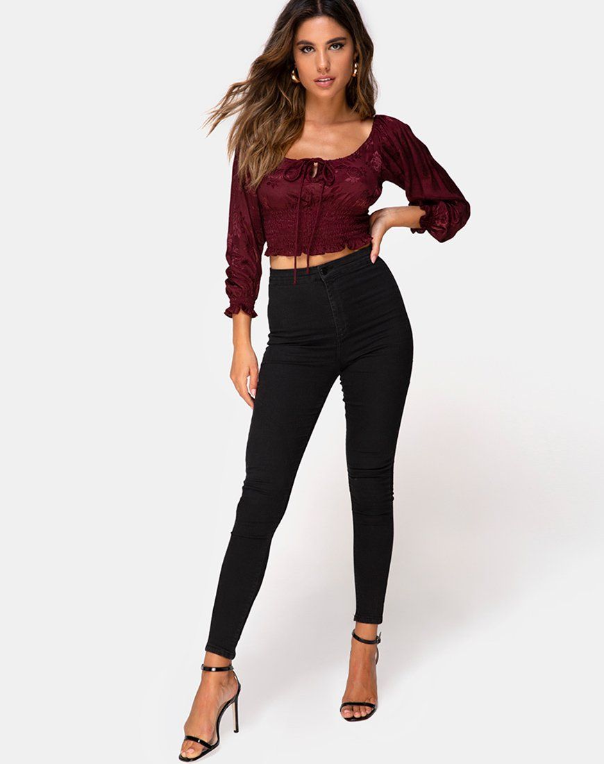 Lancer Crop Top in Satin Rose Burgundy sold by Motel Rocks product image thumbnail 3
