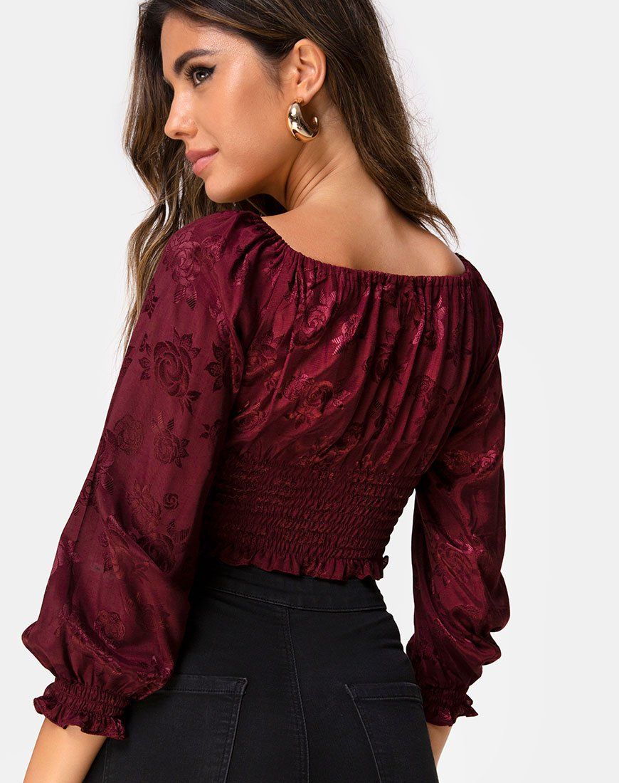 Lancer Crop Top in Satin Rose Burgundy sold by Motel Rocks product image thumbnail 2