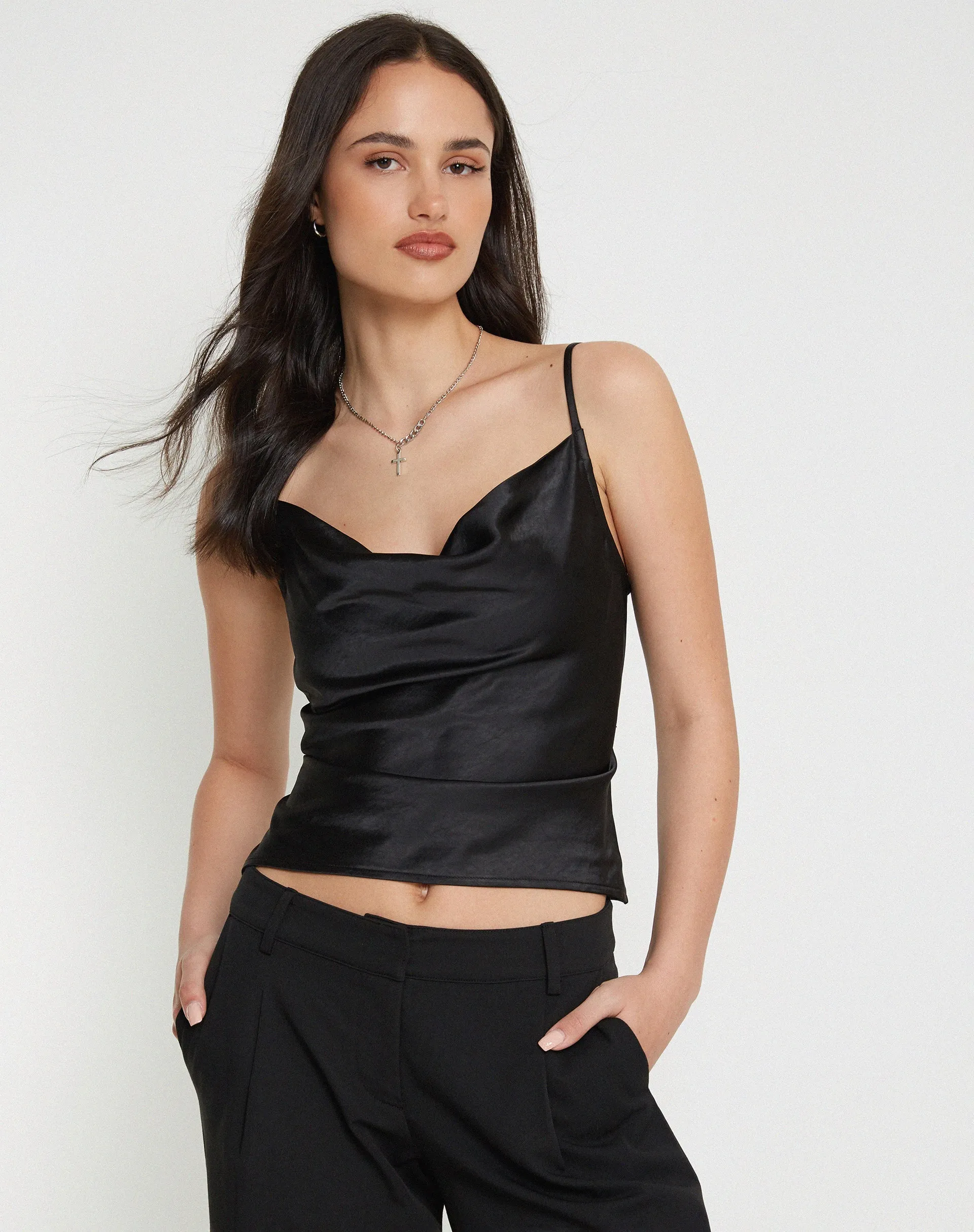 Paiva Cowl Neck Top in Satin Black sold by Motel Rocks product image thumbnail 4