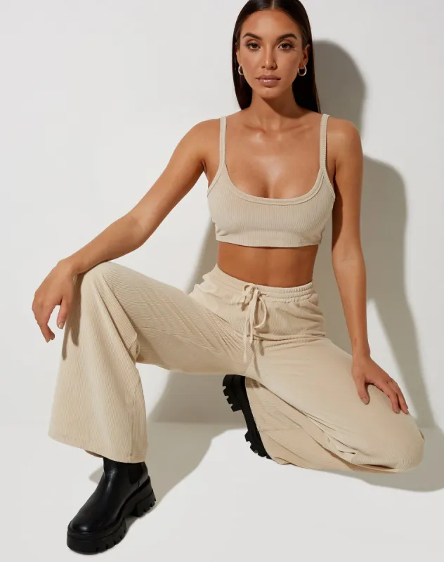 Adda Bralet Top in Velvet Rib Neutral Beige sold by Motel Rocks