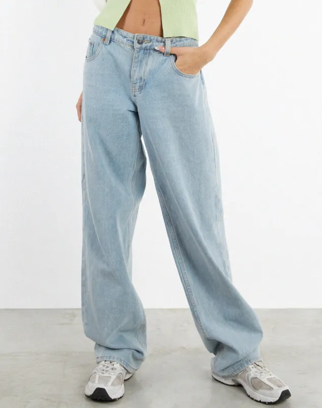Low Rise Parallel Jeans in Extra Light Wash Blue sold by Motel Rocks
