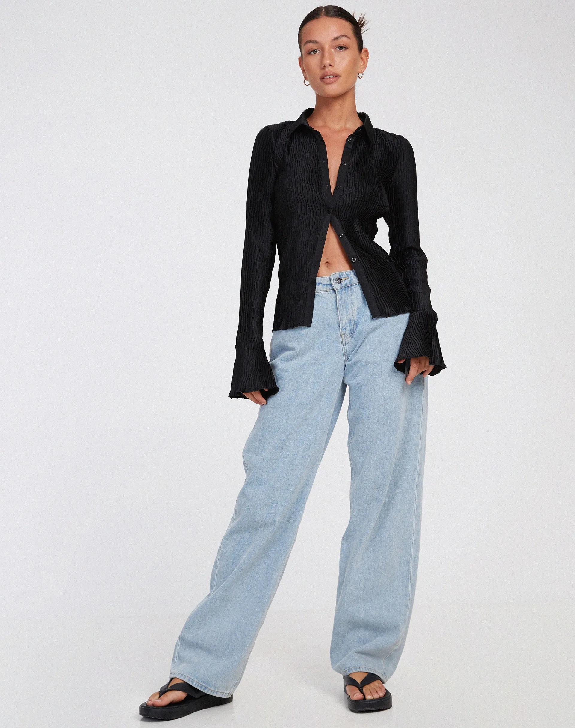 Keani Long Sleeve Shirt in Crinkle Black sold by Motel Rocks product image thumbnail 3