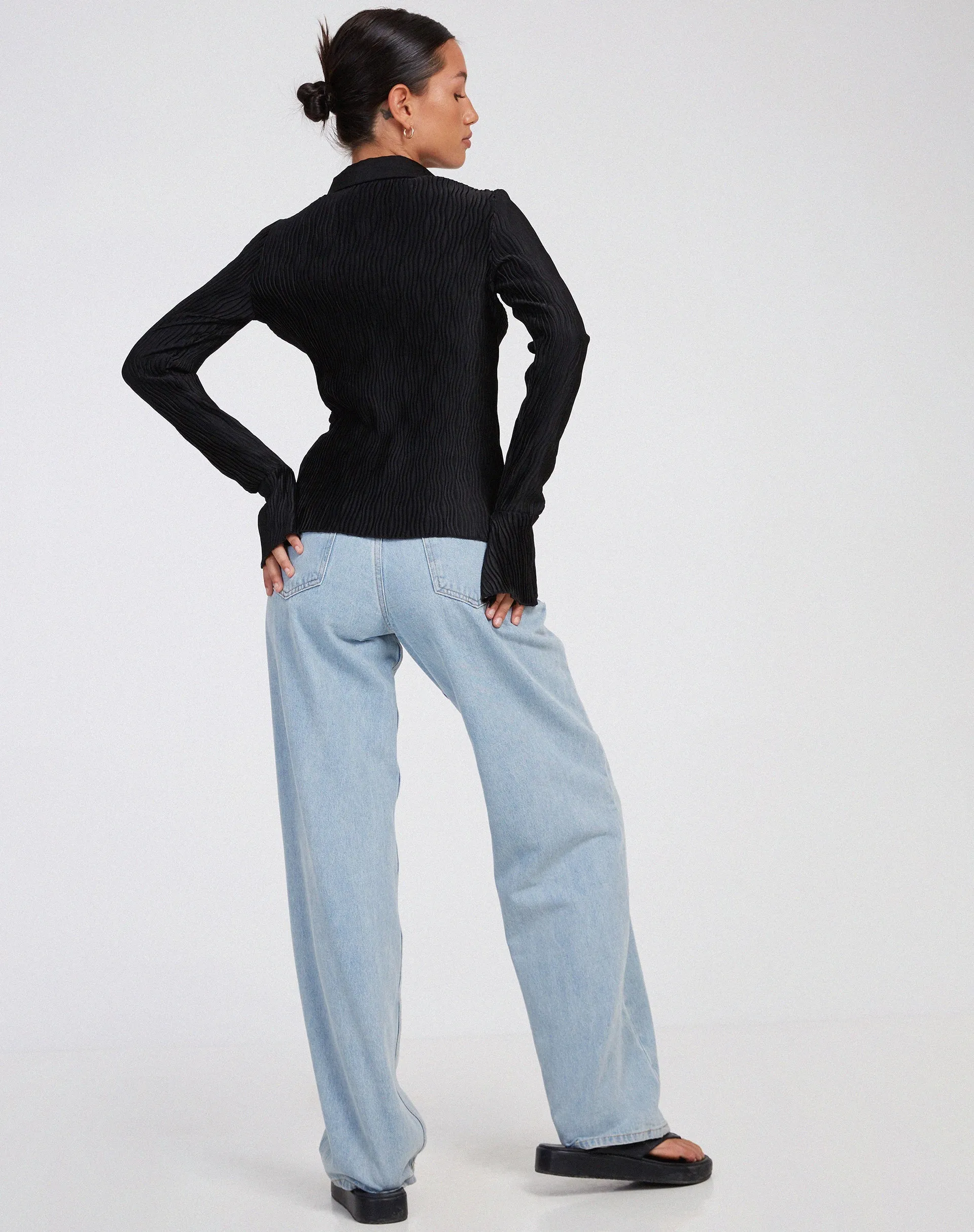 Keani Long Sleeve Shirt in Crinkle Black sold by Motel Rocks product image thumbnail 4