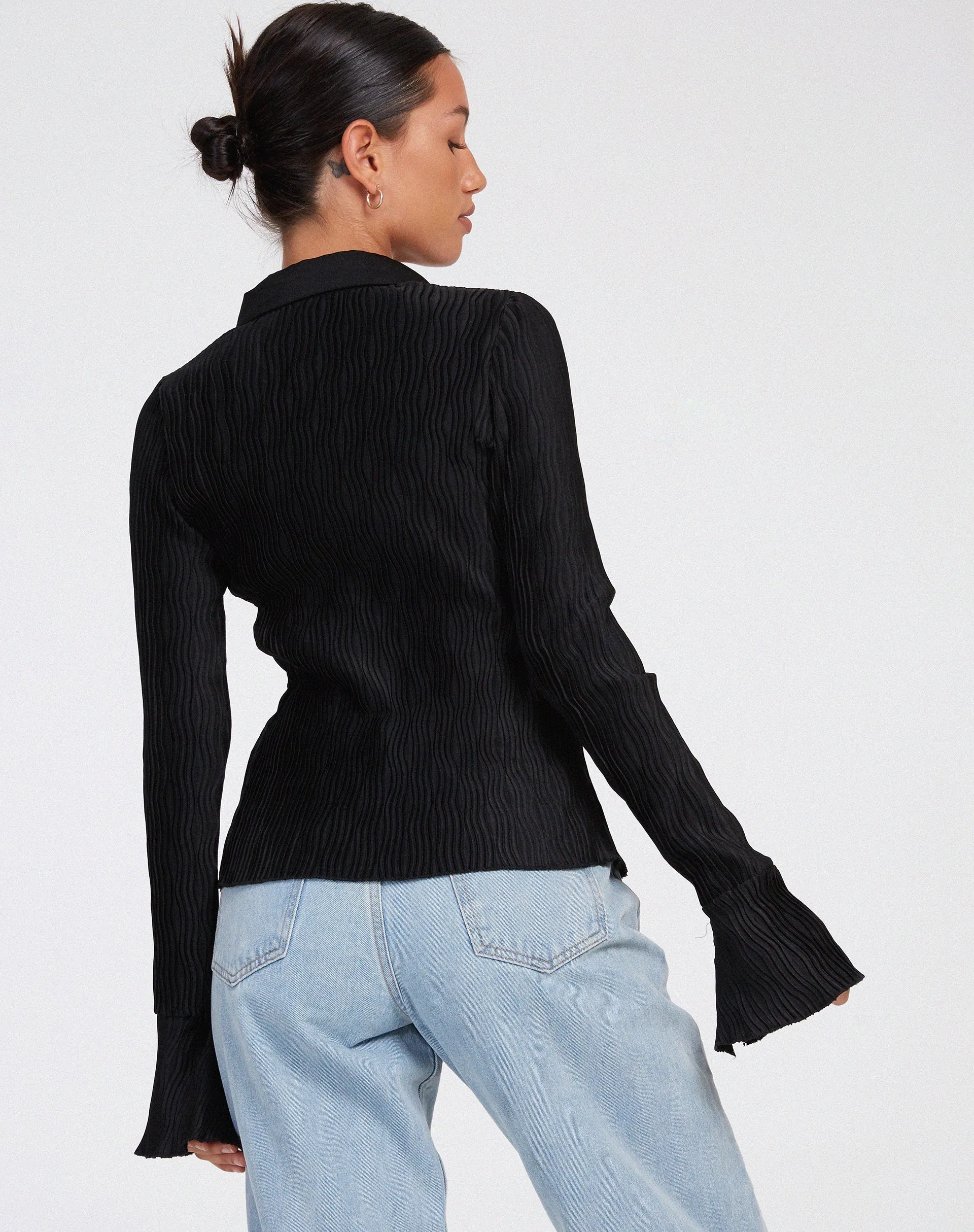 Keani Long Sleeve Shirt in Crinkle Black sold by Motel Rocks product image thumbnail 2