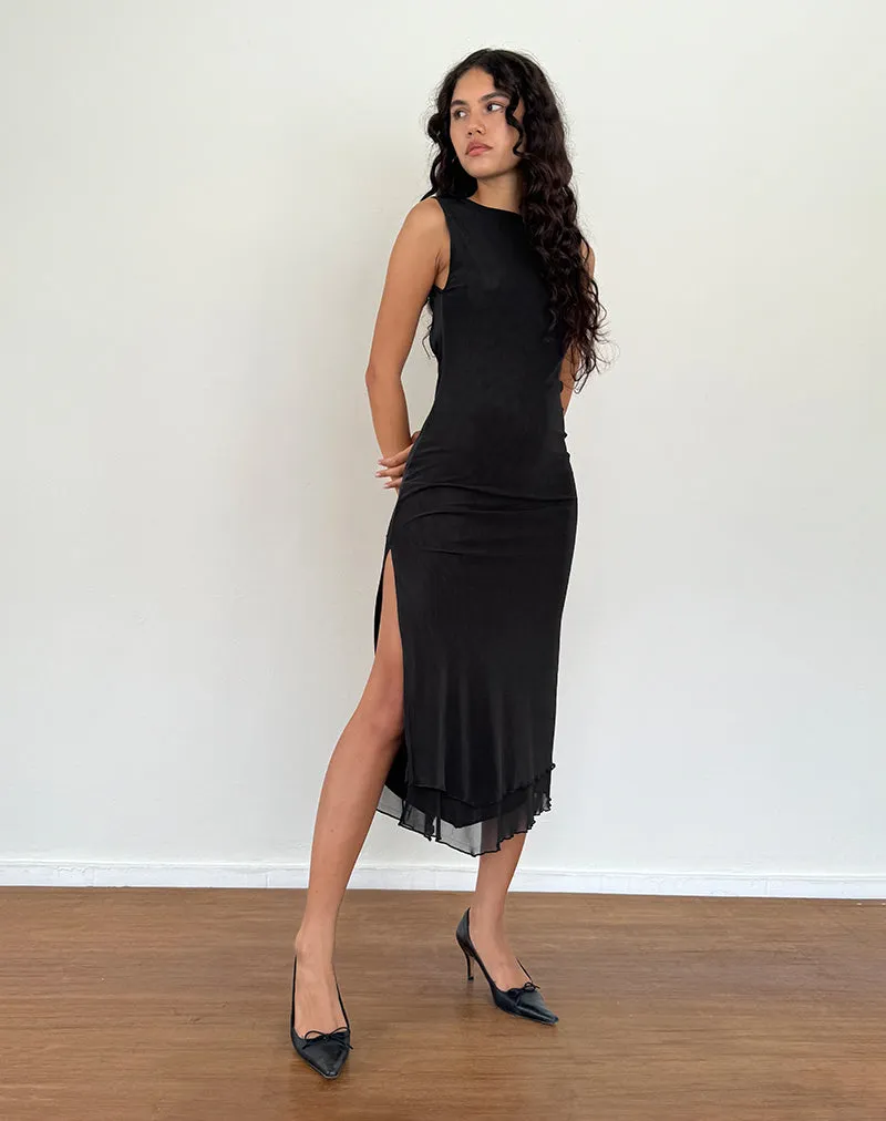 Lyra Backless Midi Dress in Mesh Black sold by Motel Rocks