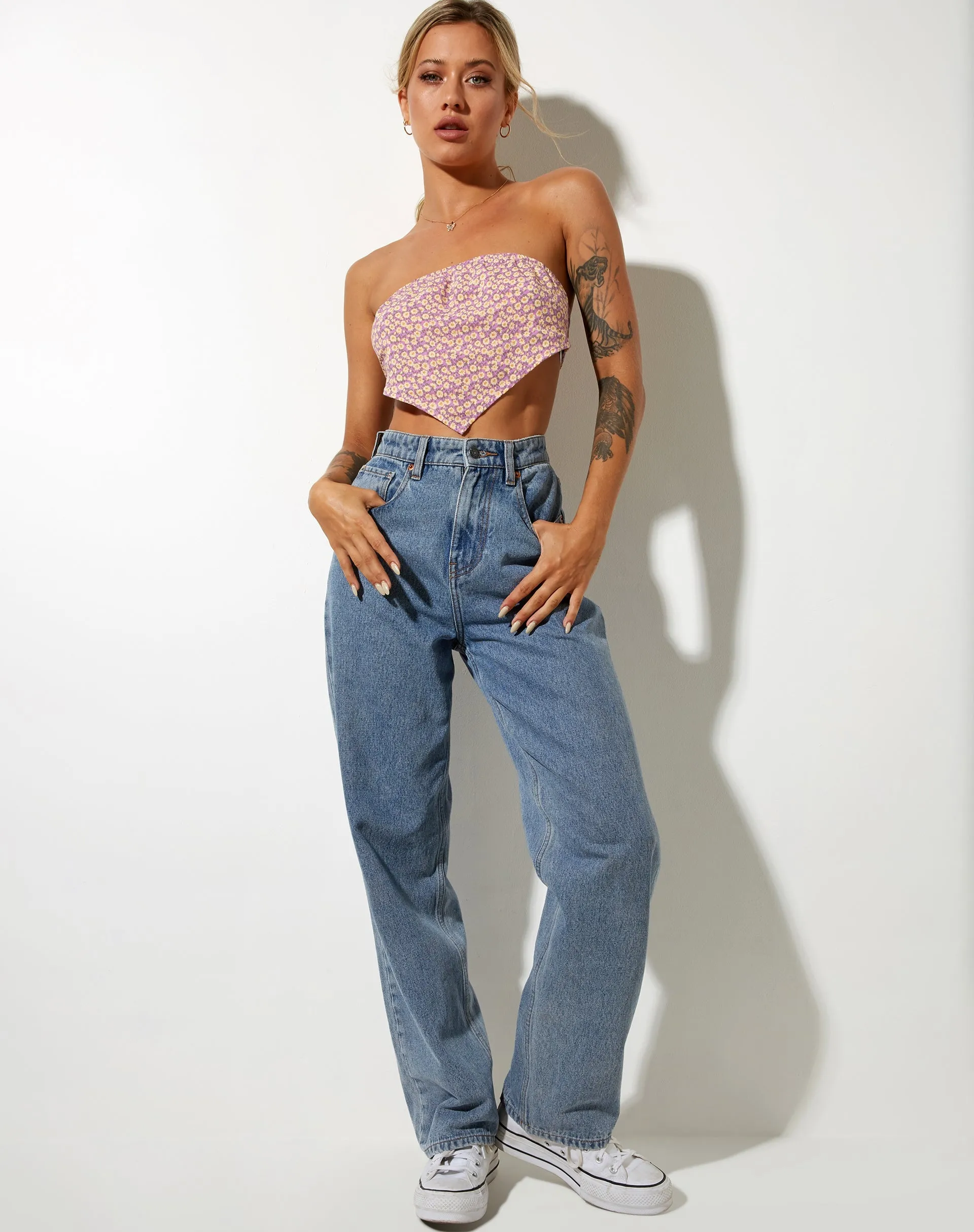 Nolda Crop Top in Flower Fun Lilac Lemon sold by Motel Rocks product image thumbnail 3