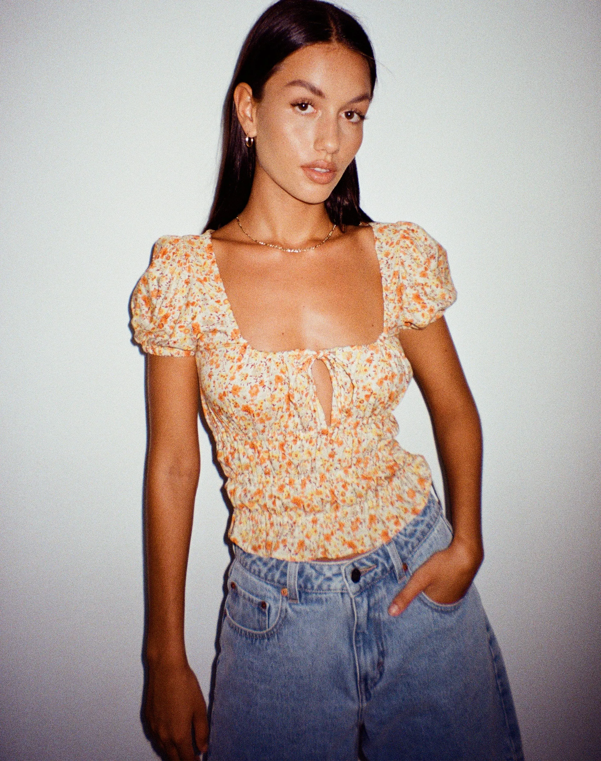 Galo Top in Ditsy Tangerine sold by Motel Rocks product image thumbnail 2