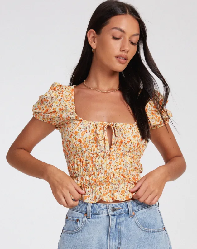 Galo Top in Ditsy Tangerine sold by Motel Rocks