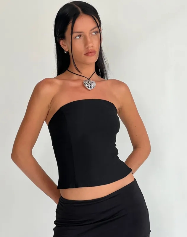 Maribaya Longline Corset Top in Black sold by Motel Rocks