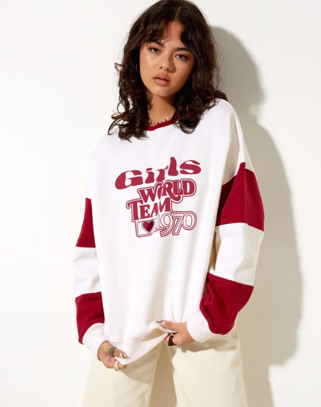 Tetty Sweatshirt in Ivory Red Adrenaline Girls World Team sold by Motel Rocks