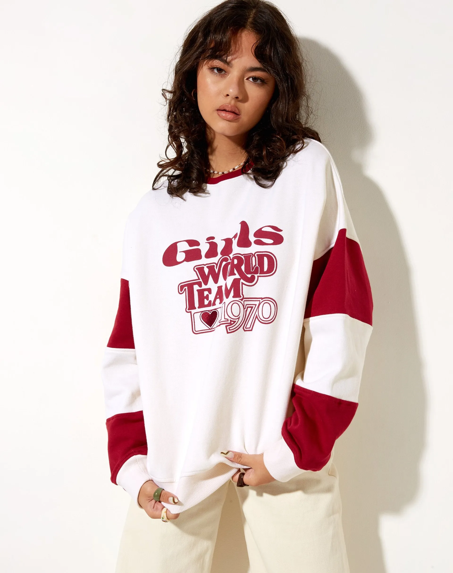 Tetty Sweatshirt in Ivory Red Adrenaline Girls World Team sold by Motel Rocks