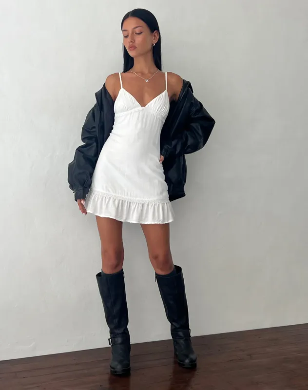 Tavita Frill Mini Dress in White sold by Motel Rocks