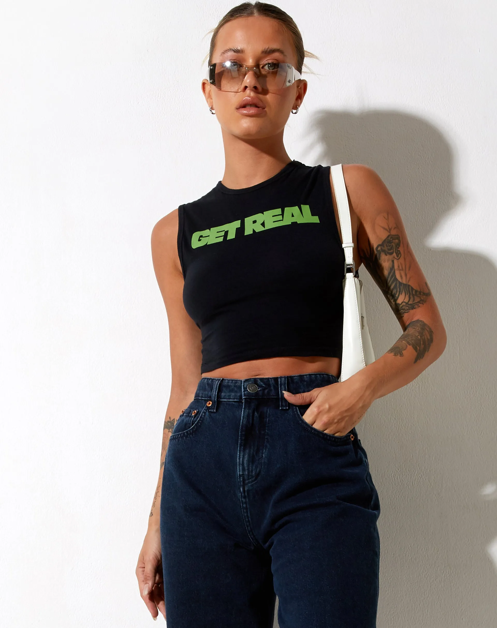 Gimon Crop Top in Black Get Real sold by Motel Rocks product image thumbnail 2