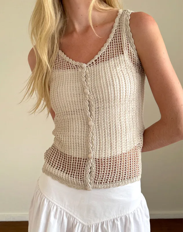 Yamile Vest in Open Weave Knit Oat sold by Motel Rocks