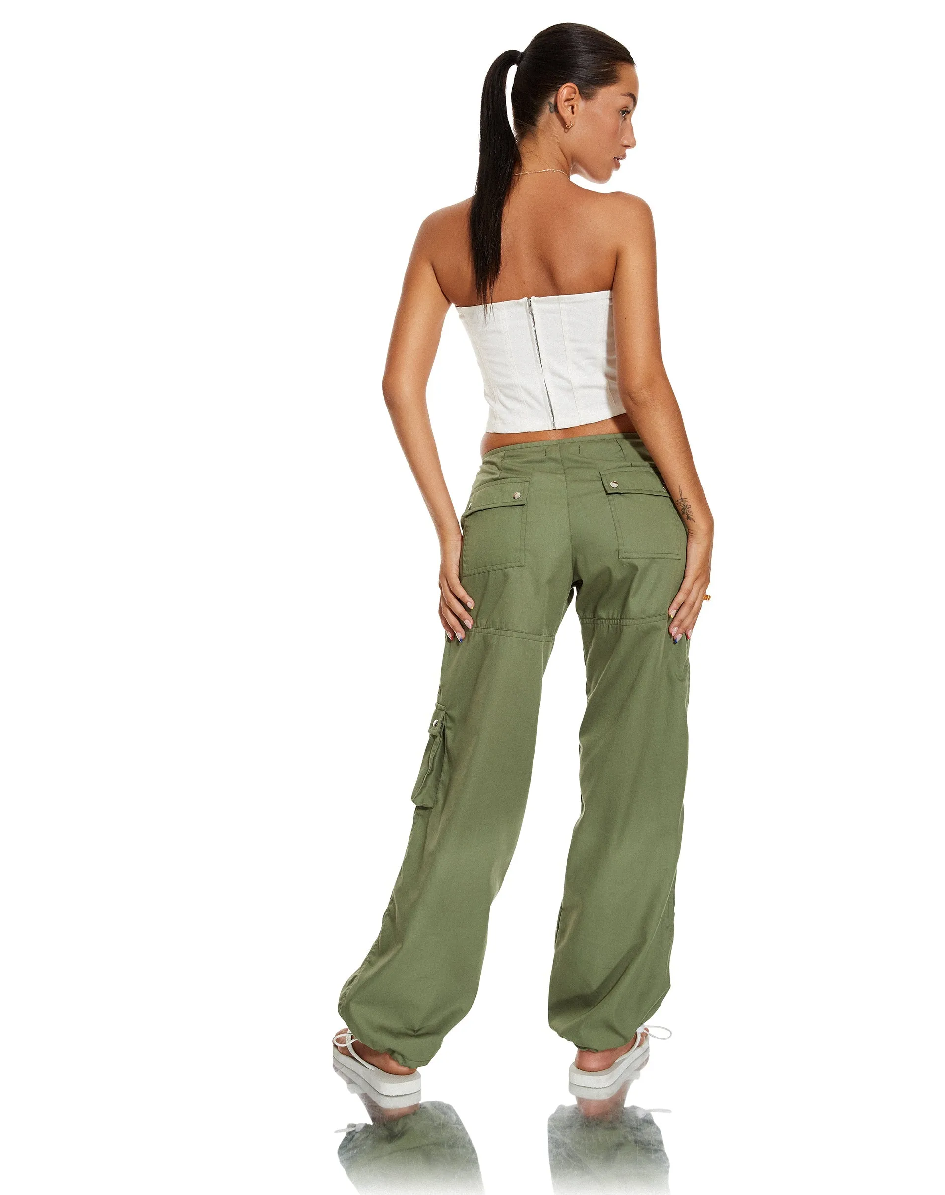 MOTEL X BARBARA Xander Cargo Trouser in Cotton Drill Olive sold by Motel Rocks product image thumbnail 4