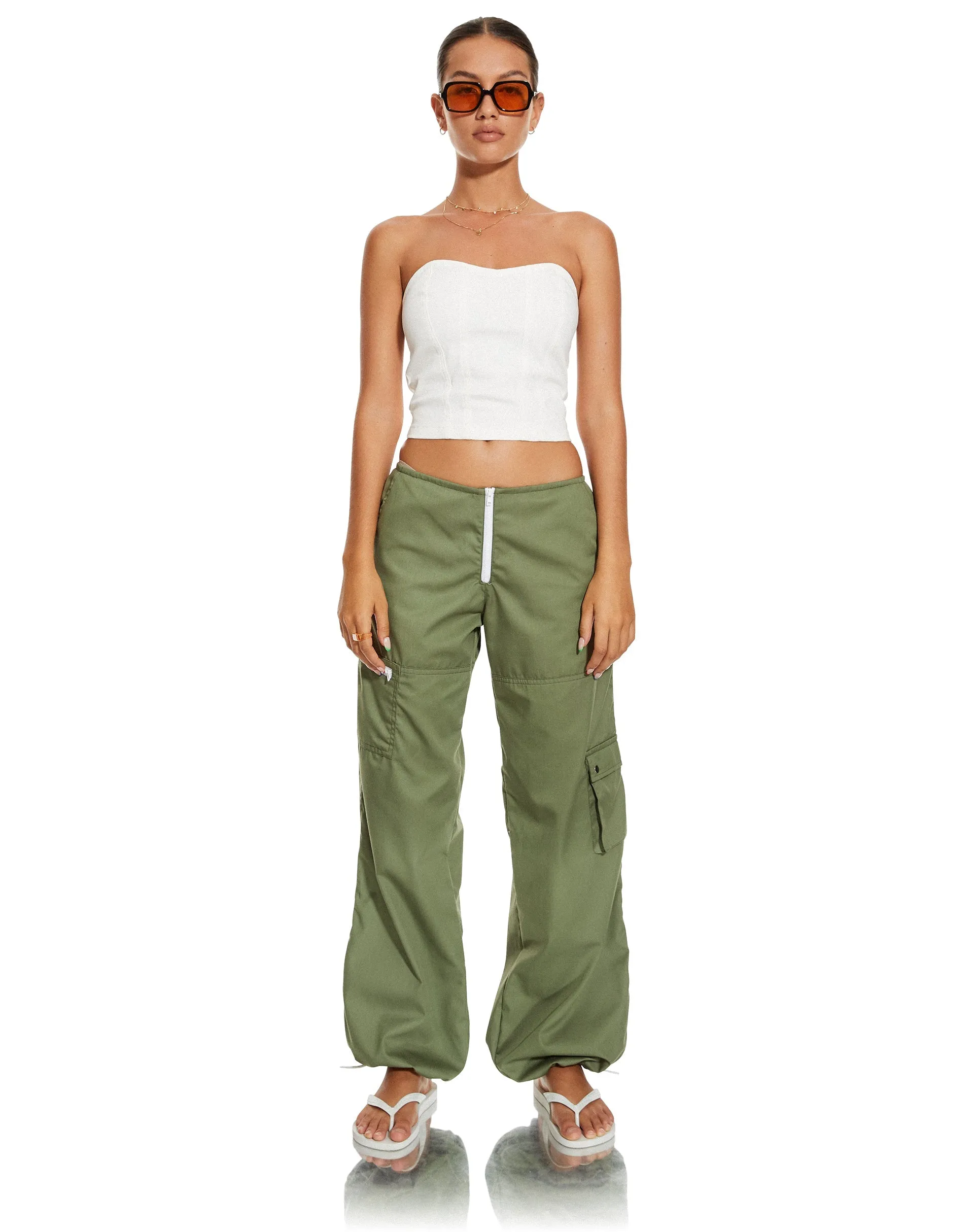 MOTEL X BARBARA Xander Cargo Trouser in Cotton Drill Olive sold by Motel Rocks