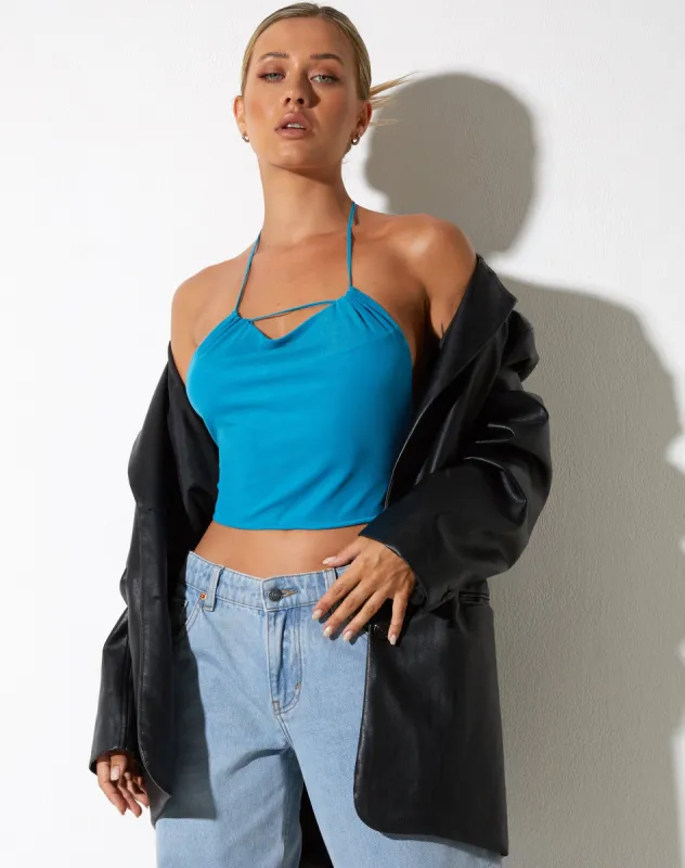 Salet Crop Top in Mesh Turquoise sold by Motel Rocks
