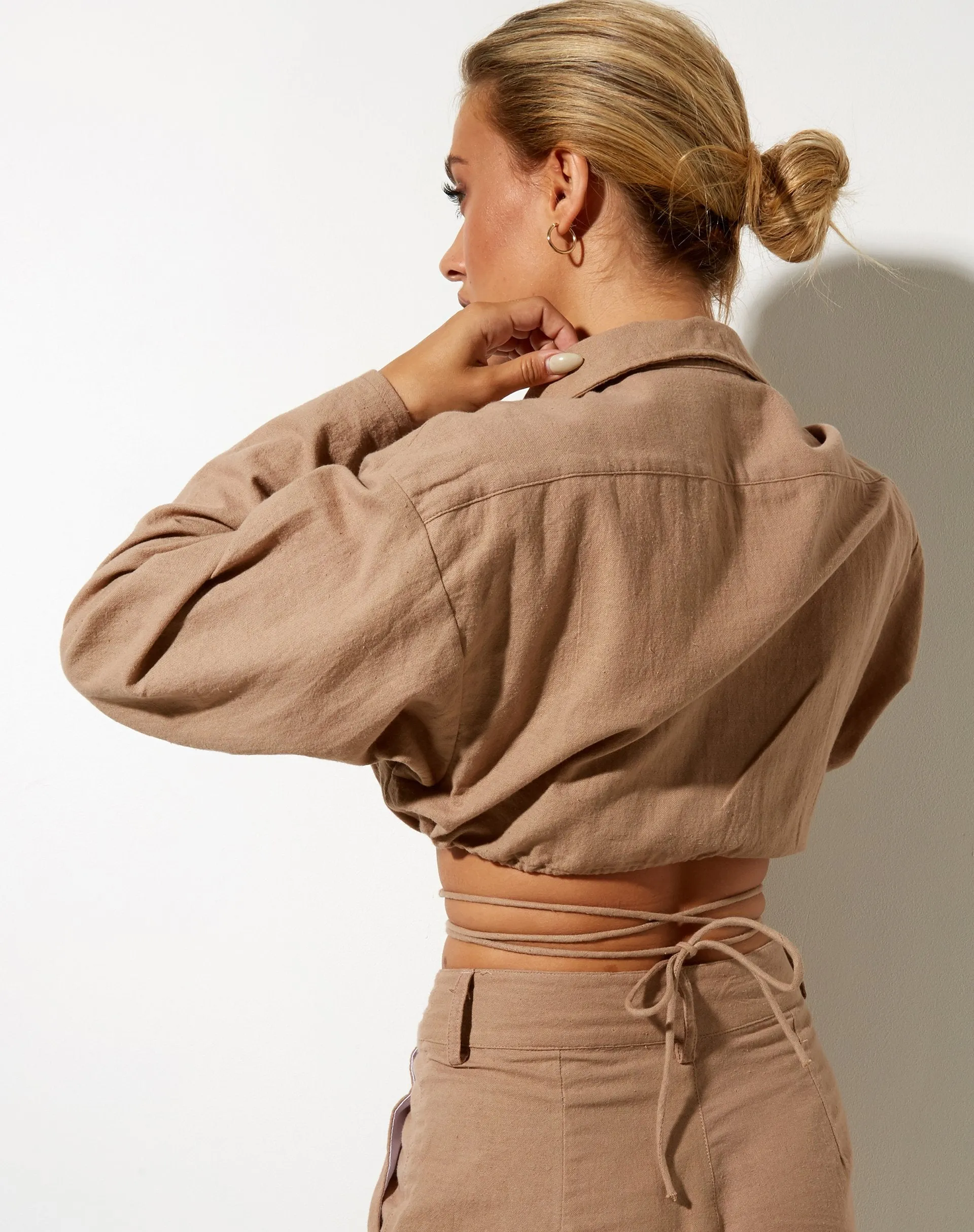 Elisa Cropped Shirt in Rami Biscuit sold by Motel Rocks product image thumbnail 2