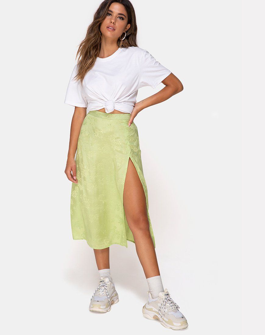 Saika Midi Skirt in Satin Rose Lime sold by Motel Rocks product image thumbnail 4