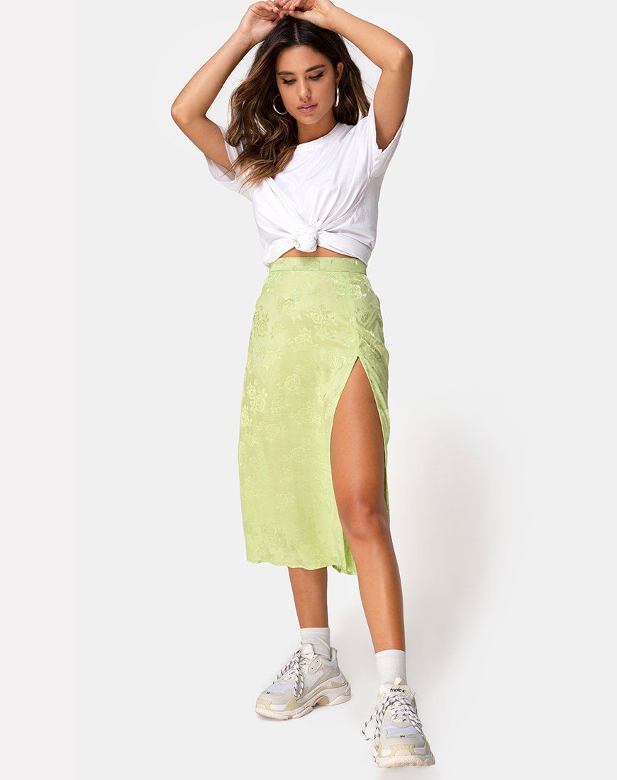 Saika Midi Skirt in Satin Rose Lime sold by Motel Rocks product image thumbnail 2