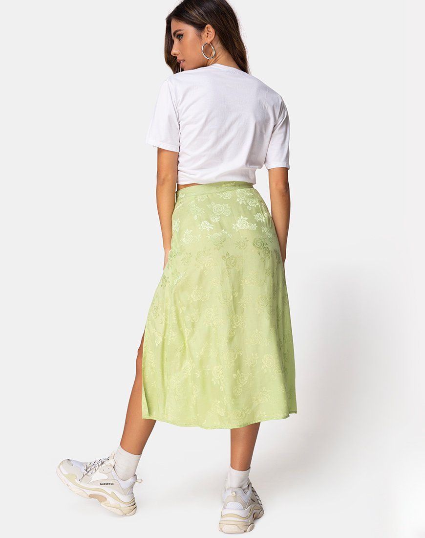 Saika Midi Skirt in Satin Rose Lime sold by Motel Rocks product image thumbnail 5