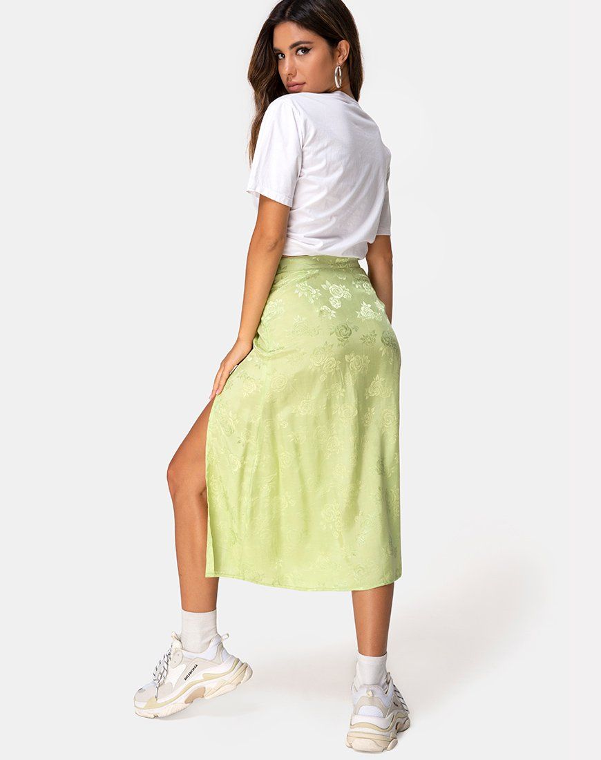 Saika Midi Skirt in Satin Rose Lime sold by Motel Rocks product image thumbnail 3