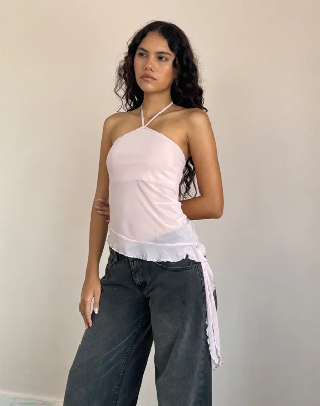 Arabella Halterneck Top In Mesh Pink sold by Motel Rocks