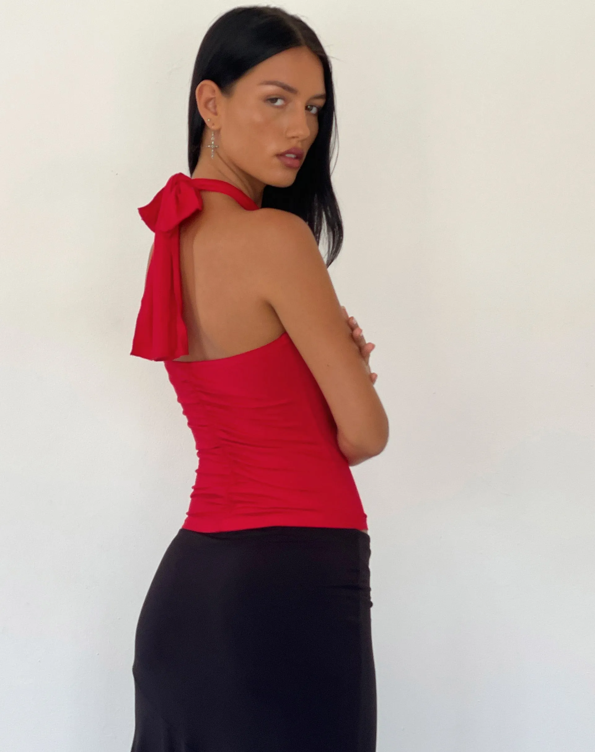 Audrey Halterneck Top in Red Soft Slinky sold by Motel Rocks product image thumbnail 5