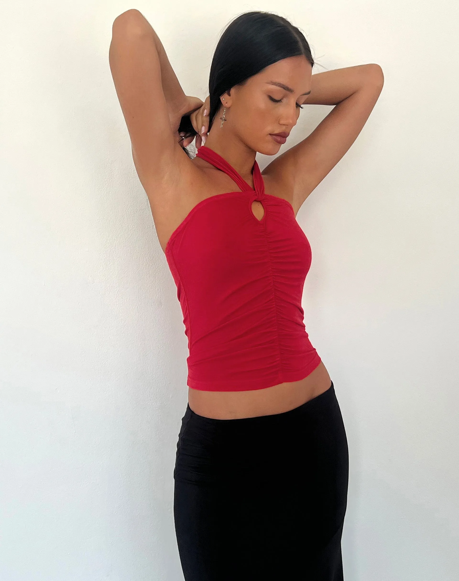 Audrey Halterneck Top in Red Soft Slinky sold by Motel Rocks product image thumbnail 2