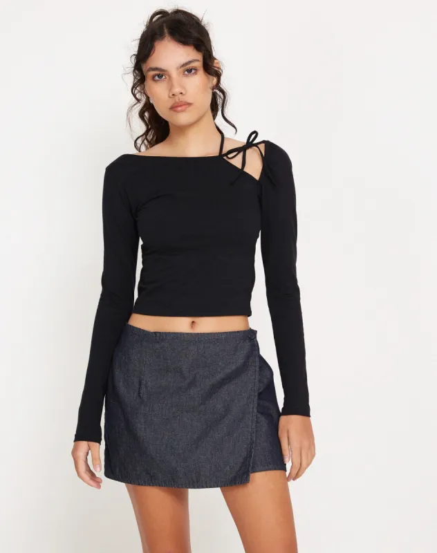 Braya Wrap Mini Skirt in Dark Indigo sold by Motel Rocks