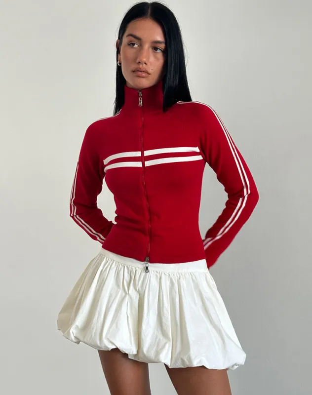 Talisa Zip Through Jacket in Red with White Stripe sold by Motel Rocks