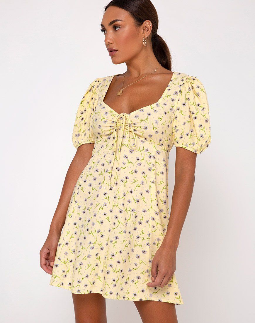 Carie Dress in Wild Flower Lemon Drop sold by Motel Rocks
