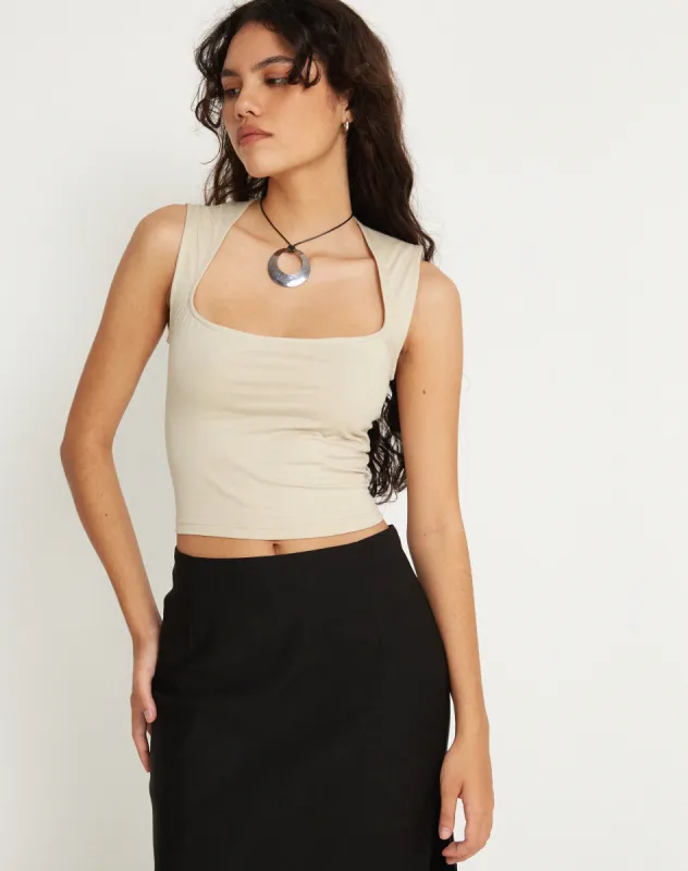 Jinsu Crop Top in Lycra Coconut Milk sold by Motel Rocks