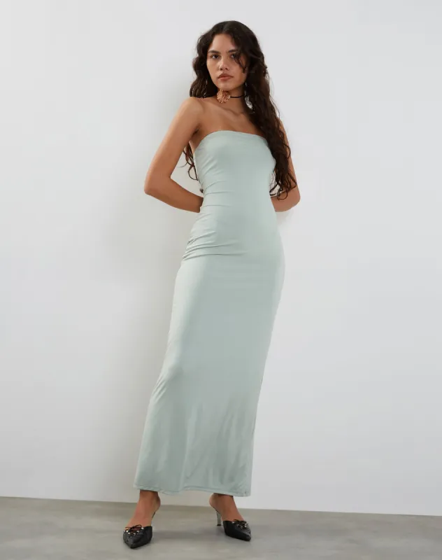 Annalise Bandeau Slinky Maxi Dress in Mint sold by Motel Rocks