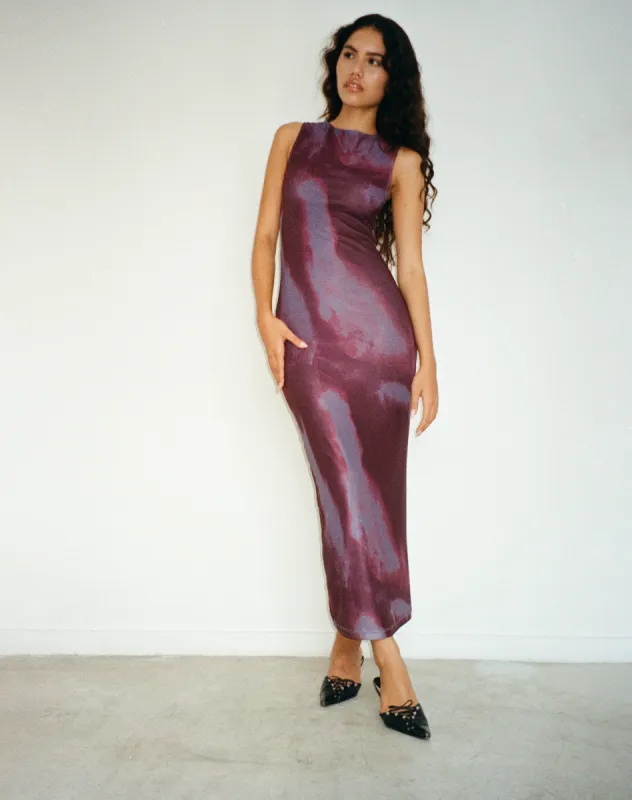 Fayola Printed Maxi Dress in Watercolour Wine sold by Motel Rocks