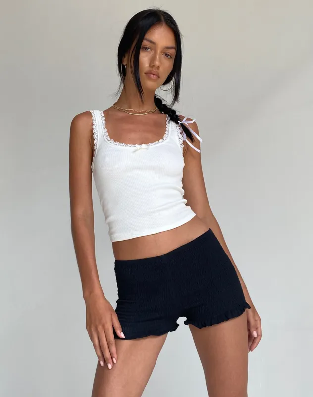 Ritala Shirred Micro Shorts in Black sold by Motel Rocks