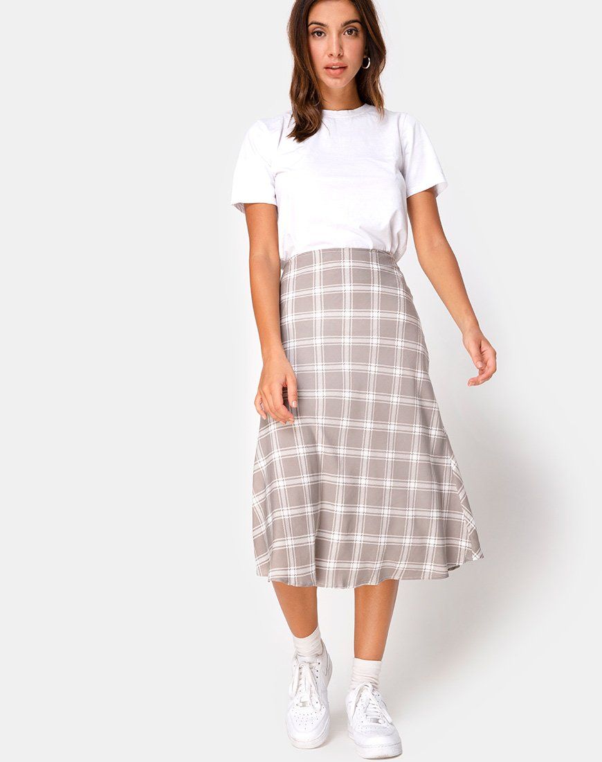 Tauri Midi Skirt in Grunge Check Taupe sold by Motel Rocks product image thumbnail 3