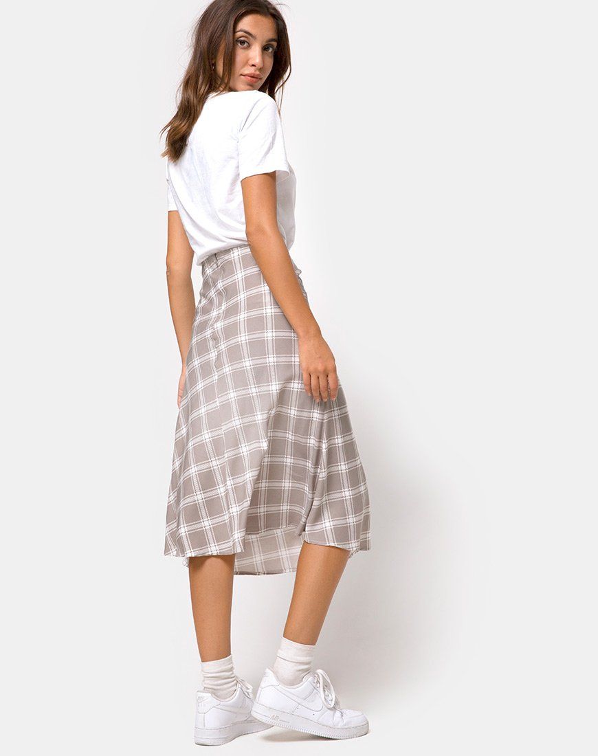 Tauri Midi Skirt in Grunge Check Taupe sold by Motel Rocks product image thumbnail 2
