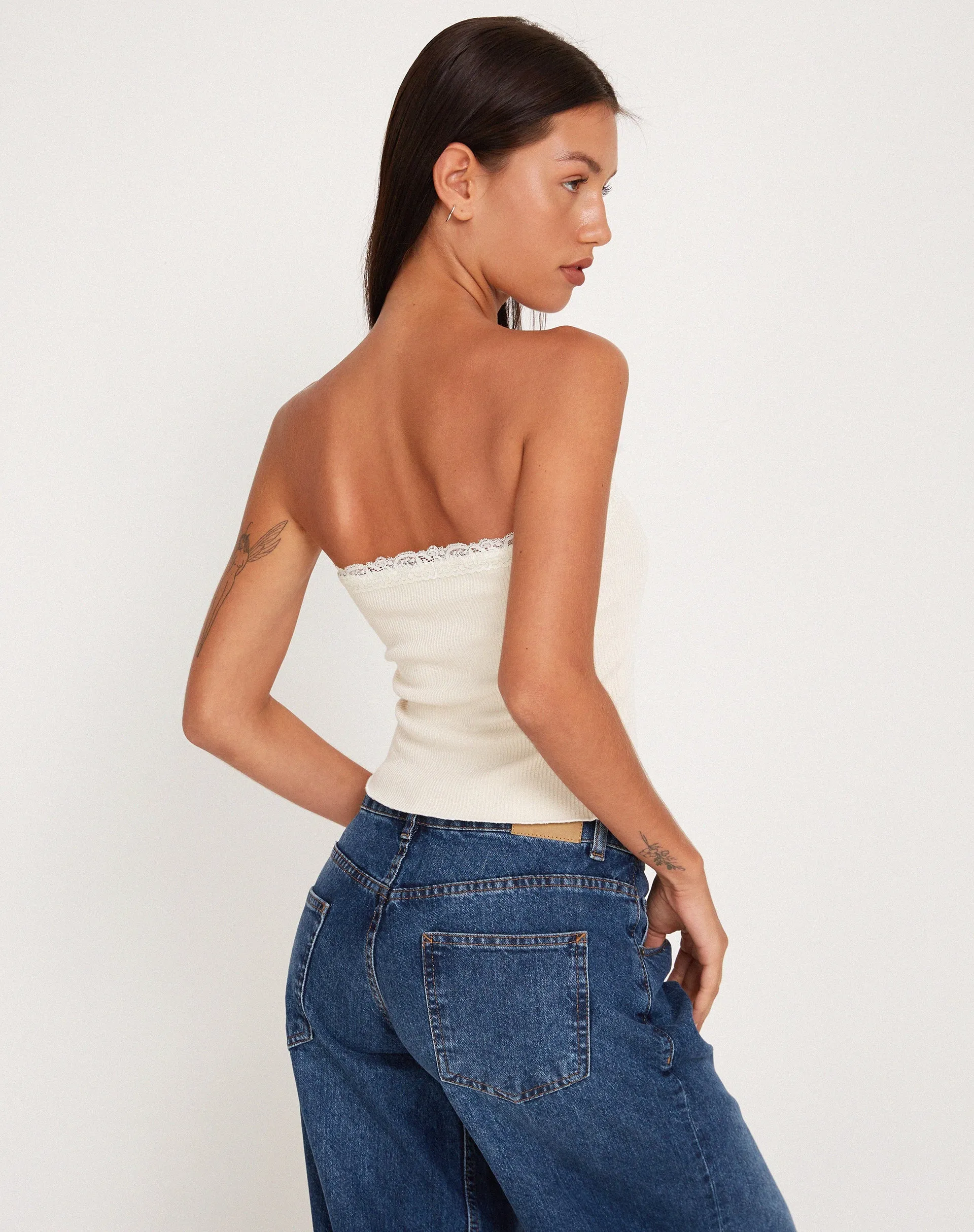 Ernie Bandeau Rib Top in Ivory sold by Motel Rocks product image thumbnail 5